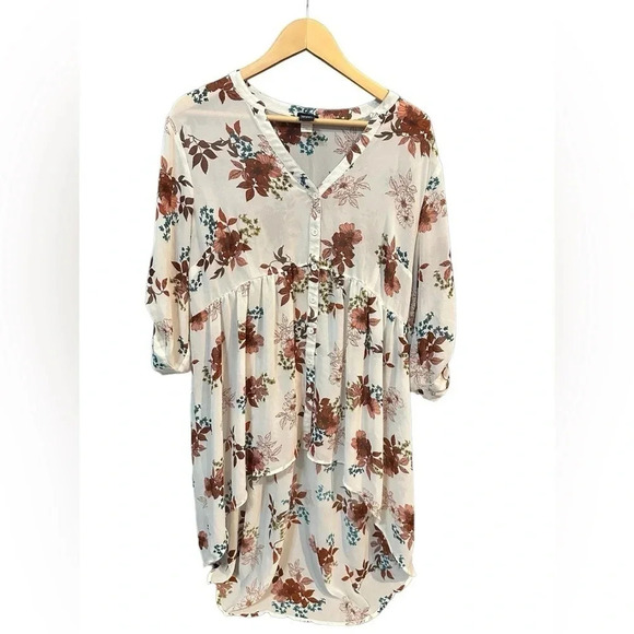 Torrid Ivory Floral Chiffon Hi-Lo Babydoll /Tunic ~ Lexie ~ Size 1 - Picture 4 of 7